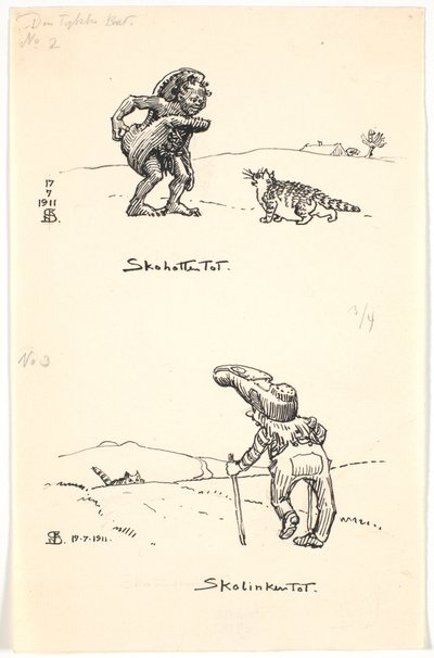 Dos bocetos para "El gato gordo" de Niels Skovgaard