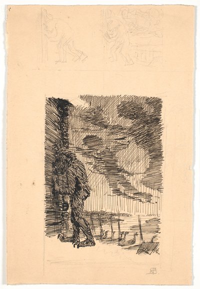 El troll Grendel espiando a través de la ventana en Hjorthal de Niels Skovgaard