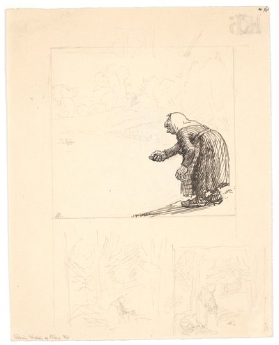 Boceto para "Vilderik Kongesøn og Miseri Mø" y "Den lille slange" de Niels Skovgaard