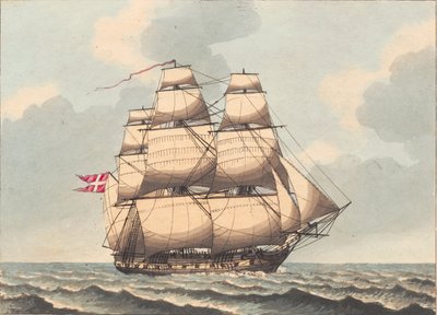 Una fragata danesa, vista desde el sotavento, con viento lateral de Niels Truslew