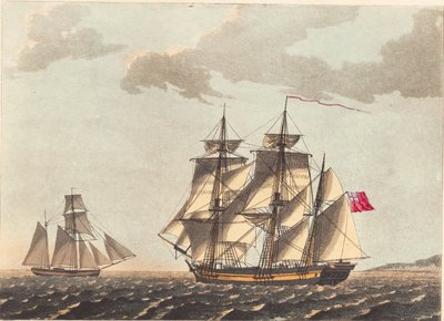Una galeaza y un barco inglés a favor del viento de Niels Truslew