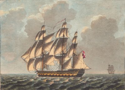Un barco de línea danés navegando casi a favor del viento de Niels Truslew