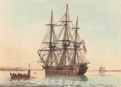 Un barco de guerra danés anclado en una mañana tranquila de Niels Truslew