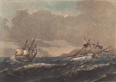 Un barco alejándose de la tierra, y un bergantín, que, a la deriva, naufraga en una roca ciega de Niels Truslew