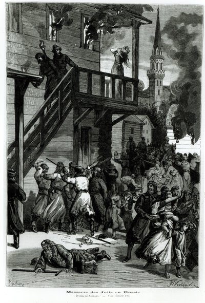 Matanza de los judíos en Rusia, grabado por Gustave Voulquin (fl.1880-90) de Le Journal Illustré, junio de 1881 de Nielsen