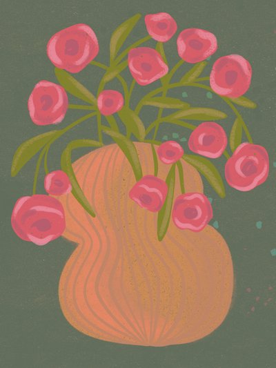 Flores rosas en un jarrón naranja de Nikita Jariwala