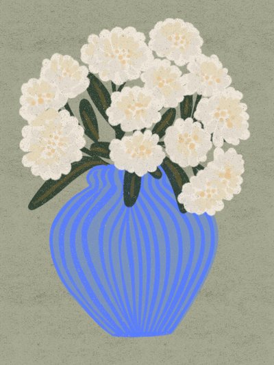 Flores blancas en un jarrón azul de Nikita Jariwala