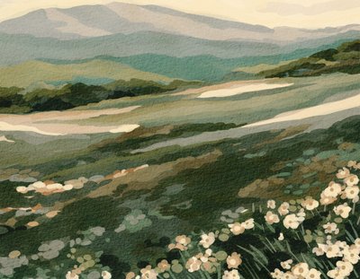 Paisaje de la montaña de las flores silvestres de Nikita Jariwala