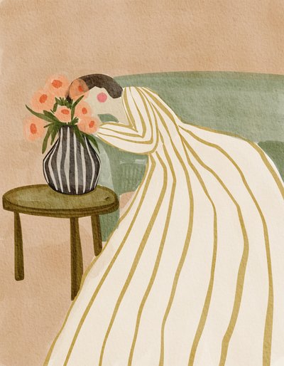 Mujer contemplando las flores de Nikita Jariwala