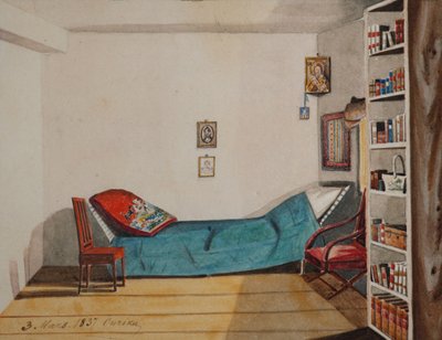 Habitación de Nikita Muravyov en el exilio en la provincia de Irkutsk, 1837 de Nikita Mikhailovich Muravyov