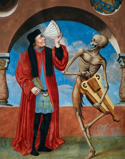 La muerte, el abogado canónico y el astrólogo del ciclo de la Danza de la Muerte de Niklaus Manuel