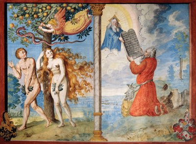 Expulsión de Adán y Eva del Edén y Moisés recibiendo las tablas de Niklaus Manuel