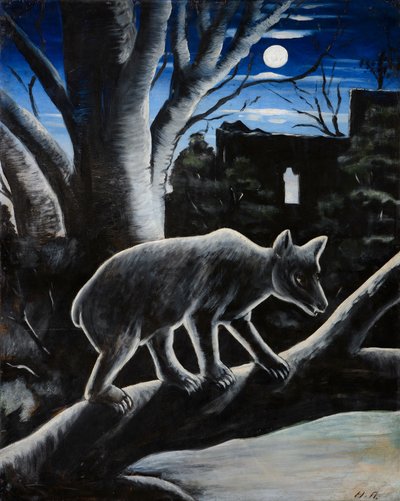 Oso en la noche iluminada por la luna de Niko Pirosmani