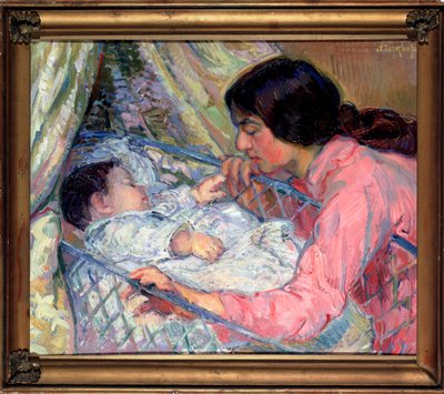 Au berceau (At The Cradle) - Peinture de Nikolai Aleksandrovich Tarkhov (Tarhov, Tarkov, Tarkhoff ou Tarkoff de Nikolai Aleksandrovich Tarkhov