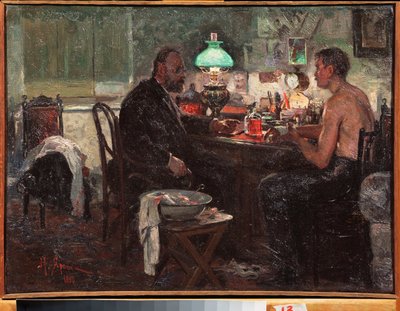 Chez le medecin (At The Doctor) - Pintura de Nikolai Alexandrovich Yaroshenko (Yaroshenko) (1846-1898), óleo sobre lienzo, arte ruso de Nikolai Aleksandrovich Yaroshenko