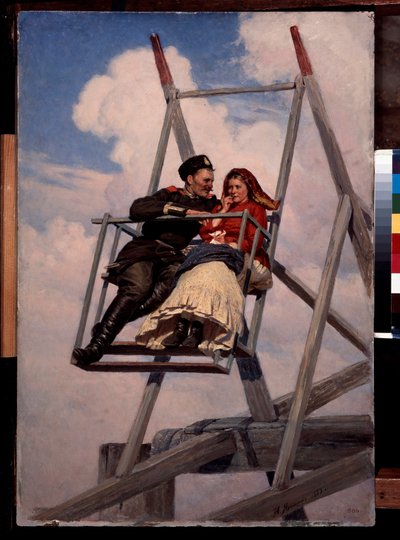 En el columpio - Pintura de Nikolai Alexandrovich Yaroshenko (Yaroshenko) (1846-1898), óleo sobre lienzo de Nikolai Aleksandrovich Yaroshenko