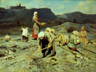 Los pobres recogiendo pedazos de carbón de Nikolai Alexeyevich Kasatkin