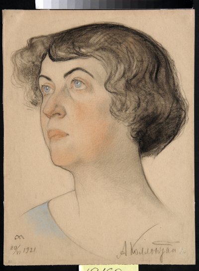 Retrato de Alexandra Mikhailovna Kollontai (1872-1952), política comunista y soviética rusa (Alexandra M. Kollontai) - Dibujo de Nikolai Andreevich Andreev (1873-1932) tiza roja y tiza sobre papel (32,2x24,3 cm) de Nikolai Andreevich Andreev