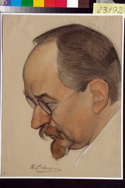 Retrato de Georgy Vasilyevich Chitcherin (1872-1936) - Obra de Nikolai Andreevich Andreev (1873-1932), tiza roja y tiza sobre papel (32,4x24,1 cm) de Nikolai Andreevich Andreev