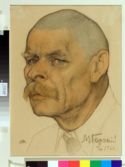 Retrato del escritor ruso Maxim Gorki (1868-1939) - Obra de Nikolai Andreevich Andreev (1873-1932), tiza roja y tiza sobre papel (32,6x24,3 cm) de Nikolai Andreevich Andreev