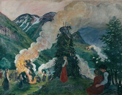 Construyendo el gran fuego de verano de Nikolai Astrup