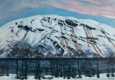 Fría mañana de abril con avalancha (Montaña nevada), c.1909 de Nikolai Astrup