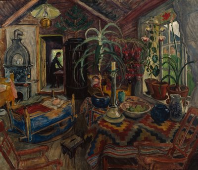 Interior con cuna, c.1925 (óleo sobre lienzo) de Nikolai Astrup
