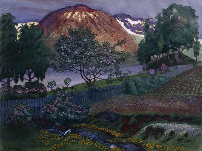 Noche de julio en el jardín (óleo sobre lienzo) de Nikolai Astrup