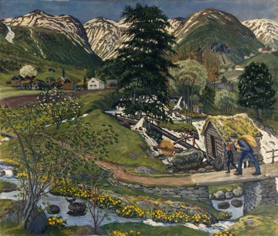 Kvennagong y Jølstertun (óleo sobre lienzo) de Nikolai Astrup