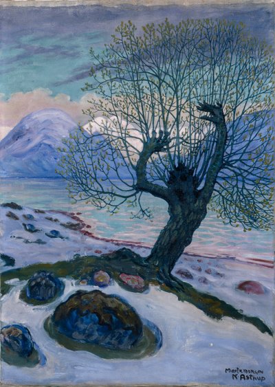 Mañana de marzo, noche de primavera y sauce (óleo sobre lienzo) de Nikolai Astrup