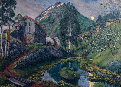 Luz de luna en el valle de Dvergs, hacia 1915 (pintura) de Nikolai Astrup