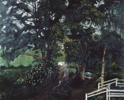 Atmósfera lluviosa debajo de los árboles en Jolster Parsonage de Nikolai Astrup