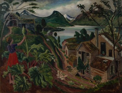 Ruibarbo y niña en Sandalsstrand (óleo sobre lienzo) de Nikolai Astrup