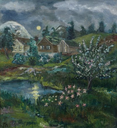 Noche de primavera con luna llena (óleo sobre lienzo) de Nikolai Astrup