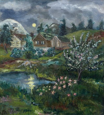 Noche de primavera con luna llena de Nikolai Astrup