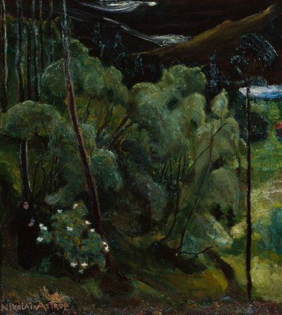 mujer en bosque de Nikolai Astrup