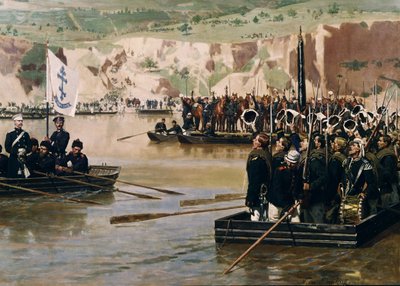 Los rusos cruzando el Danubio en Svishtov en junio de 1877, 1870s de Nikolai Dmitrievich Dmitriev Orenburgsky