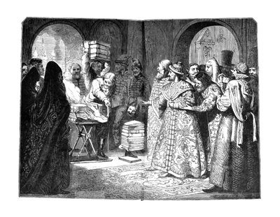 El zar Fiódor III quema los libros de la nobleza rusa 1682, 1880s de Nikolai Dmitrievich Dmitriev Orenburgsky