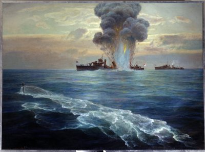 Guerra civil rusa: el destructor británico Victoria es torpedeado por el submarino bolchevique Pantera frente a la isla de Seskar (Golfo de Finlandia), el 1 de septiembre de 1919. de Nikolai Evlampievich Bublikov