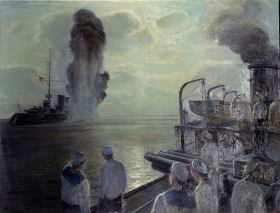 Revolución rusa de 1917: El autohundimiento de la Flota del Mar Negro el 18 de junio de 1918. Pintura de Nikolai Eviampievich Bublikov (1871-1942), óleo sobre lienzo de Nikolai Evlampievich Bublikov