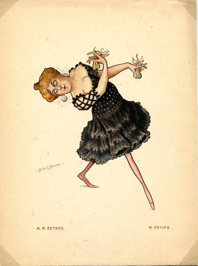 Bailarina de ballet Marie Petipa, de: Ballet Ruso en Caricaturas de Nikolai Gustavovich Legat