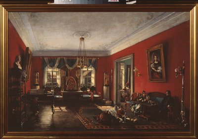 El salón de la casa Nashchokin en Moscú - Pintura de Nikolai Ivanovich Podklyuchnikov (1813-1877), óleo sobre lienzo, principios de 1840 - Arte ruso de Nikolai Ivanovich Podlyuchnikov