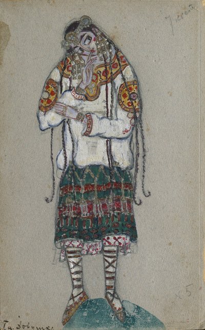 La Chica. Diseño de vestuario para el ballet La Consagración de la Primavera de I. Stravinsky, 1912 de Nikolai Konstantinowitsch Roerich