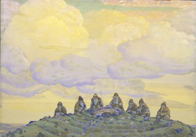 El Gran Sacrificio. Diseño de escenario para el ballet La Consagración de la Primavera de I. Stravinsky, 1910 de Nikolai Konstantinowitsch Roerich