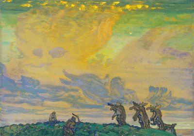 El Gran Sacrificio. Diseño de escenario para el ballet La Consagración de la Primavera de I. Stravinsky de Nikolai Konstantinowitsch Roerich