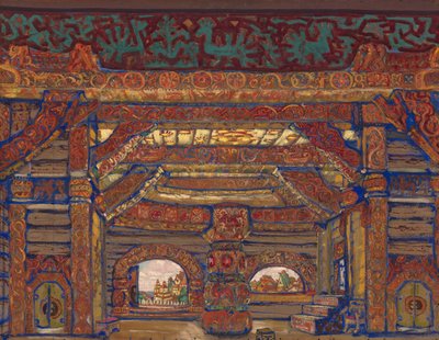 El Palacio del Zar Berendey. Diseño escénico para la obra de teatro La Doncella de Nieve de A. Ostrovsky, 1912 de Nikolai Konstantinowitsch Roerich