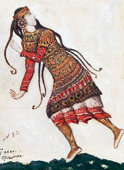 Dama ultramoderna. Diseño de vestuario para el ballet La Consagración de la Primavera Le Sacre du Printemps de I. Stravinsky, 1912 de Nikolai Konstantinowitsch Roerich