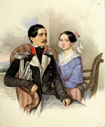 Retrato del Conde Jakov Karlovich Sievers (1818-1865) y la Condesa Vera Mikhaylovna (1818-1865) - Obra de N M Alexeyev (1800-1850) de Nikolai Mikhailovich Alexeyev