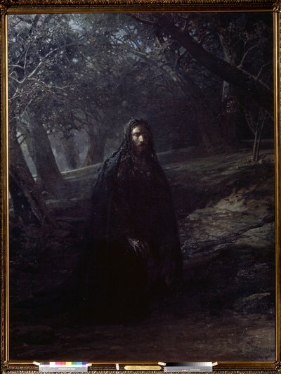 ""Cristo en el Huerto de los Olivos"" Jesús en el Monte de los Olivos (o colina de Getsemaní) que domina Jerusalén, se aleja de los discípulos dormidos para orar, antes de su arresto. Pintura de Nikolai Nikolayevich Ge (Gay) (1831-1894) 1869-1880 State Tre de Nikolai Nikolajevitch Gay