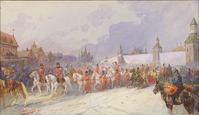 Entrada de la familia capturada de Kuchum Khan en Moscú. 1599, 1891 de Nikolai Nikolayevich Karasin
